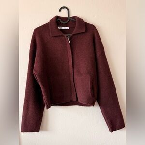 Zara Maroon Bomber Jacket with Zip